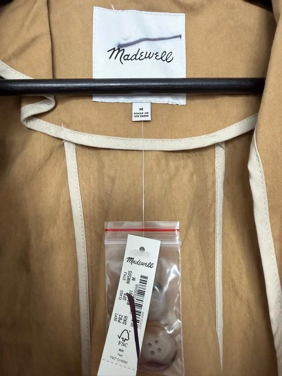 NWT Madewell Double-Breasted Crop Trench Coat in Dark Khaki - M Flaws - Picture 7 of 11